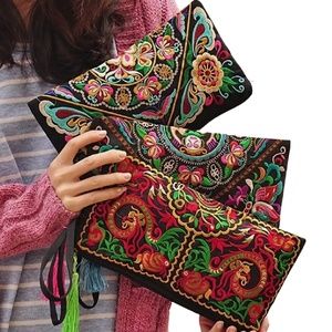 Retro Floral Embroidery Ethnic Style Strap Purse Phone Clutches Handbag NEW